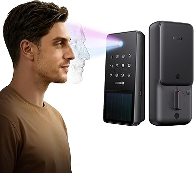 Lockin Veno Solar Face Smart Lock - Facial Recognition Keyless Entry Deadbolt - Solar Powered for Perpetual Battery Life - Built-in WiFi - Works with Apple Home, Alexa & Google Home - No Subscription