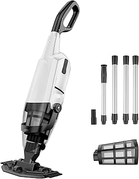 Cordless Pool Vacuum for Above Ground and Inground Pools, 18 GPM Powerful Suction Handheld Rechargeable Pool Cleaner with Versatile 4-Section Pole, 1H Runtime, Ideal for Leaves, Sand and Debris