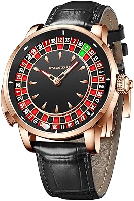 1.8 Inches Roulette Wheel Automatic Watches for Men, NH35A Movement Design Button Control, Sapphire Glass Automatically 50M Waterproof Mens Unique American Style Roulette Watch, Mechanical Watch for G
