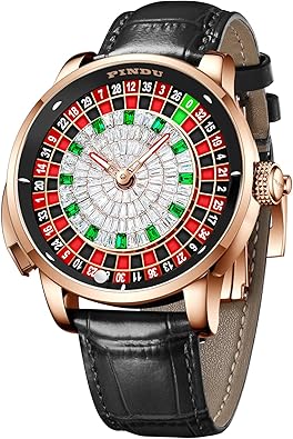 1.8 Inches Roulette Wheel Automatic Watches for Men, NH35A Movement Design Button Control, Sapphire Glass Automatically 50M Waterproof Mens Unique American Style Roulette Watch, Mechanical Watch for G