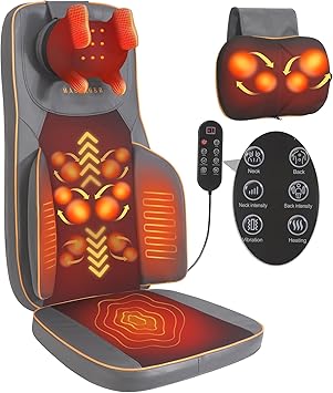Shiatsu Neck and Back Massage with Heat - 4D Deep Tissue Kneading Full-Back Massager for Relief Fatigue, Adjustable Intensity & Height for Holiday Gift
