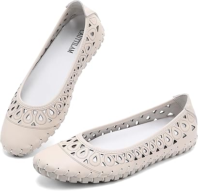 Women's Ballet Flats Breathable Cutout Leather Foldable Comfort Round Toe Casual Dress Flat Shoes Lightweight Walking for Work Travel