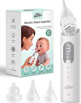 Nasal Aspirator for Baby, Baby Nose Sucker with 3 Suction Level, Tiny Marvels Electric Nose Cleaner for Congestion & Allergy Relief, 3 Silicone Tips, Music Light Soothing, USB