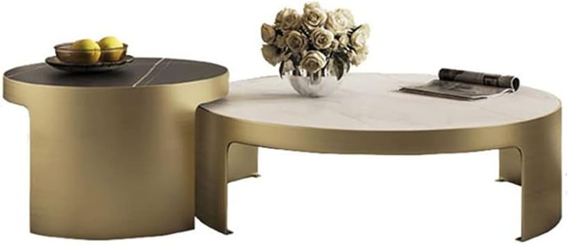 Design Metal Small Coffee Table White Slate Top Living Room Center Home Furniture(D)