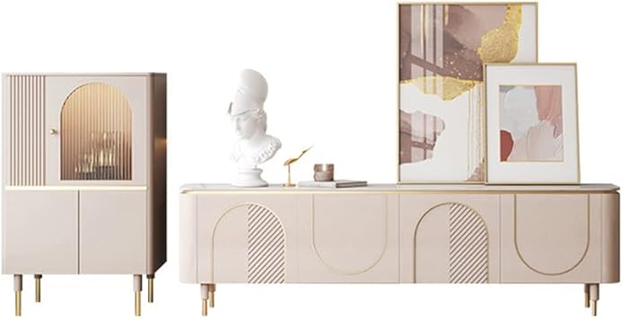 Living Room Set High Cabinet TV White Gold Table Foot Cushion Apartment Villa Coffee Home