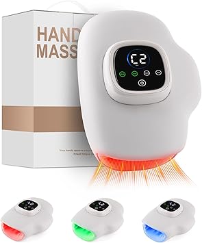 Cordless Hand Massager with Heat and Compression, Red Light Therapy for Hand and Wrists, 4-Layer Airbags, 3 Modes & Intensities, 3 Color Light, Rechargeable 4000mAh, LCD Display for Home Use