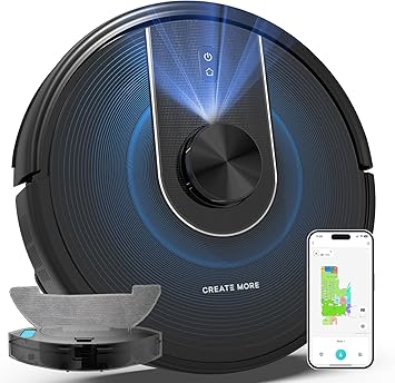 Bagotte Robot Vacuum and Mop Combo, 6000Pa Robotic Vacuums with Mapping, Automatic Self-Recharging, LiDAR Navigation,2.4G WiFi/App/Alexa/Remote Control for Pet Hair,Hard Floor,Carpet