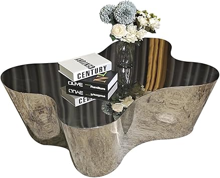 Modern Sculptural Coffee Table, Irregular Mirror Finish Metal Center Table, Luxury Designer Living Room Table, Contemporary Abstract Accent Coffee Table (Black)