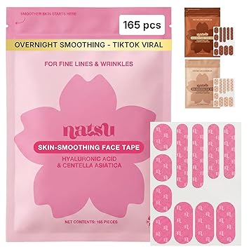 Anti Wrinkle Face Tape – Overnight Japanese Kinesiology Patches with Hyaluronic Acid & Centella Asiatica – Pre-Cut for Forehead, Smile Line, Frown Line, Crows Feet – Hypoallergenic Latex-Free – 165pcs