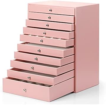 10-Layer White Jewelry Box with Faux Leather Handle - Elegant Storage Case for Rings, Necklaces, Earrings & Bracelets - Stylish Organizer for All Your Jewelry