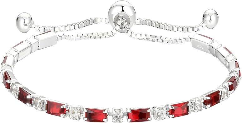 10K/14K18K Gold Garnet and Diamond Bracelet for Women, Personalized Birthstone Genuine Lab Grown Diamond Adjustable Chain Bracelet Birthday Wedding Cocktail Party Jewelry Gift