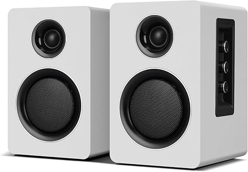 Computer Speakers for Desktop PC, Active Bookshelf Speaker with 3" Carbon Fiber Woofer and Silk Film Tweeter, Supports Bluetooth 5.3, USB-C, AUX/RCA Input for Record Player TV - White Stereo Set