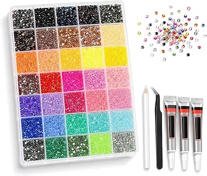 Bedazzling Kit with 32000Pcs Flatback Rhinestones, 40 Colors Resin Gems for Crafts, Nails, Makeup, Clothes, Shoes, Tumblers & Phone Cases, Rhinestone Kit with 3 B7000 Glue, Tweezers & Pickup Pen