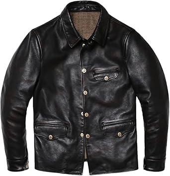 Men's Classical Brakeman Retro Natuarl Horsehide Leather Jacket Genuine Leather Vintage Style Single Breasted Clothing