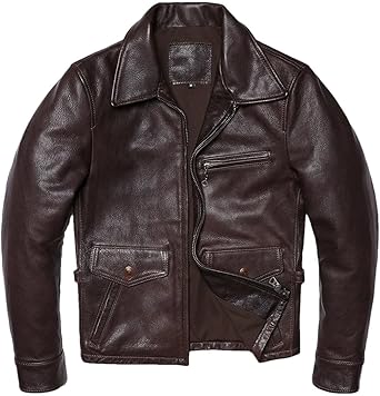 Mens Vintage Thick Goatskin Motorcycle Jacket Genuine Leather Retro Coat Real Sheepskin Outerwear