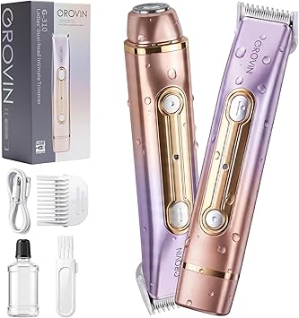 Bikini Trimmer for Women- 2-in-1 Electric Razors for Women, IPX6 Waterproof Bikini Shaver with Ceramic Blade, Dual Head Body Hair Trimmer for Underarm, Face, Legs