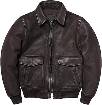 Mens Genuine Leather Jacket Retro Vintage Thick Goatskin Flight Coat Real Sheepskin Jacket