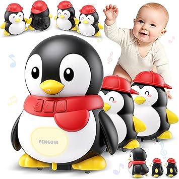 KWYZ 3-Piece Penguin Musical Talking Toys, Magnetic Mama & Baby Toys 6-12 Months, Tummy Time Toys with Light Up, Walking Toys Newborn Infant Toddler Toys for 6 Month Old & 1 Year Old Boy Girl Gifts