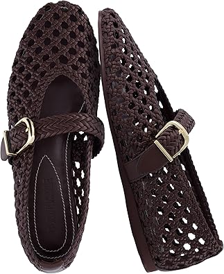 CUSHIONAIRE Wit Hand Woven Womens Flats, Comfortable Mary Jane Ballet Flat with Adjustable Buckle Braided Strap and Cushioned Memory Foam