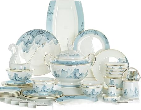 Chinese cutlery set bone china bowls plates kitchen utensils kitchenware