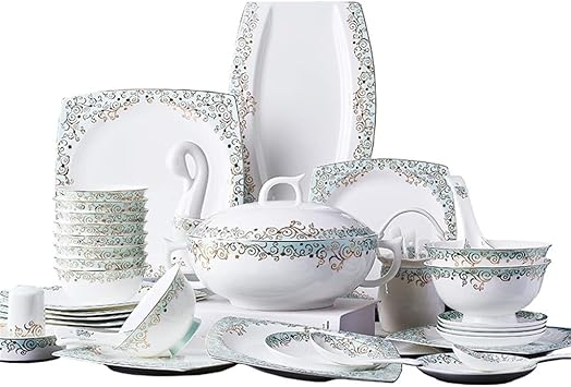 Kitchen Utensils European Dishes Set Ceramic Tableware 60 Pieces