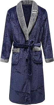 YYZKYTO Towel Robe Thick Short Men Kimono Robe Home Clothing Coral Fleece Winter Warm Sleepwear Nightgown Couple Bathrobe Gown Belt Pyjamas Good,bl gr-L