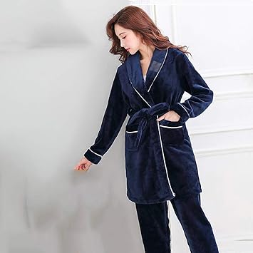 YYZKYTO Autumn Winter Warm Pajamas Sets for Women Thick Flannel Coral Long Sleeve Female Pajama Pyjamas Set Sleepwear Home Clothing,B-M