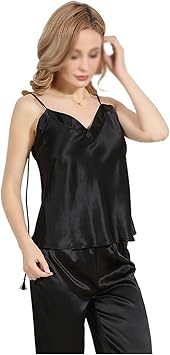 YYZKYTO Two-piece Sexy Silk Home Service Heavy Silk Inside and Outside Sling Trousers Silk Pajamas,A-XXL Code