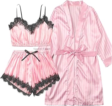 YYZKYTO Nightwear Ladies Pajamas Set Silk Pajamas Pajamas Set Elegant Sexy lace Fashion Casual Home wear,1-L