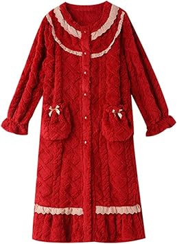 YYZKYTO Nightgown Women's Pajamas Winter Coral Fleece Thick Plus Velvet Bathrobe Women's Autumn and Winter Flannel Bathrobe,D-XXL