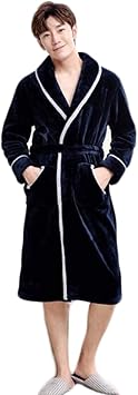 YYZKYTO Men's Robes,Thick and Warm in Winter Night Gown Bathrobes,Solid Color Fashion Pajamas,Blue-M