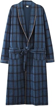 YYZKYTO Bathrobes Cotton Shower Pajamas Nightgown Robes Men's Quilted Cotton Bathrobes Long Men's Pajamas L-XXXL,D-L