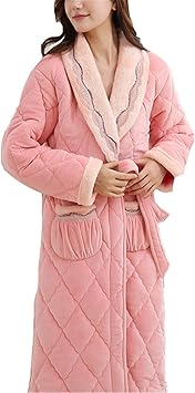 YYZKYTO Popular Ladies Nightgown Pajamas Women Winter Pajamas Thickened Flannel Bathrobe Long Ladies Bathrobe Winter Gifts,Pink-L