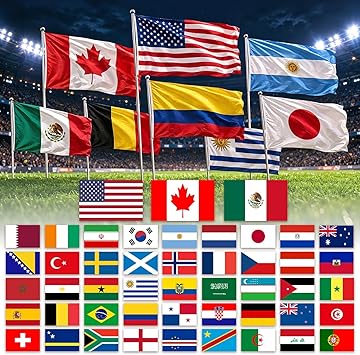 2026 World Cup Flags, Set of 48 Nations, 3x5 ft Polyester Countries Flag with Brass Grommets, Vivid Color, International Flags for Watch Party, Stadium, Sports Bar, Indoor Outdoor Decoration