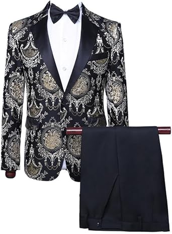 Suit Men's Hot Silver Flower Photography Slim Stage Performance Clothing