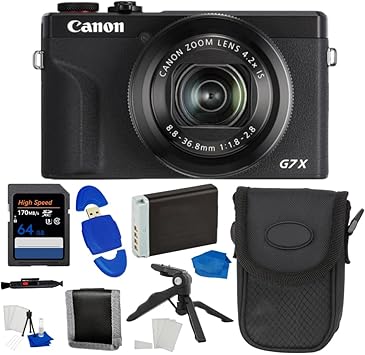 Canon PowerShot G7 X Mark III Digital Camera (Black) Bundle with 64GB Extreme PRO Card, Extra Battery, Case, Mini Tripod, Card Reader, Cleaning Kit & Many More Accessories (Renewed)