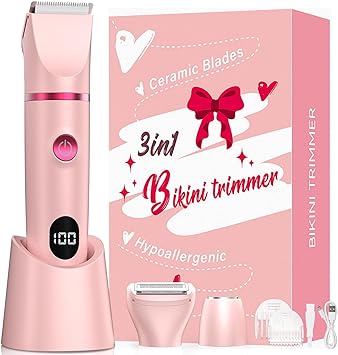 ZWQL Electric Razors for Women, 3-in-1 Bikini Trimmer for Women, Waterproof Wet/Dry Shaver Groomer, with LED Display, Body Hair Trimmer for Face Arms Legs Armpit Pubic Area, for Home Travel(Pink)