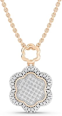 Dazzlingrock Collection Women's Round White Natural Diamond Flower Vintage Style Pendant Necklace | 0.25 Carats | I1-I3 Clarity, I-J Color | Real Solid Gold & 925 Sterling Silver | 18 inch Chain