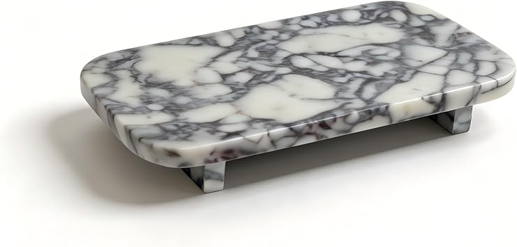 Monostone Natural Travertine Marble Stool Large Rounded Corner Tray Pedestal Stand for Home Decor Display Vanity Stool for Bathroom Living Room (White Style-Rounded Corners)