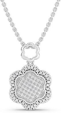 Dazzlingrock Collection Women's Round White Natural Diamond Flower Vintage Style Pendant Necklace | 0.25 Carats | I1-I3 Clarity, I-J Color | Real Solid Gold & 925 Sterling Silver | 18 inch Chain