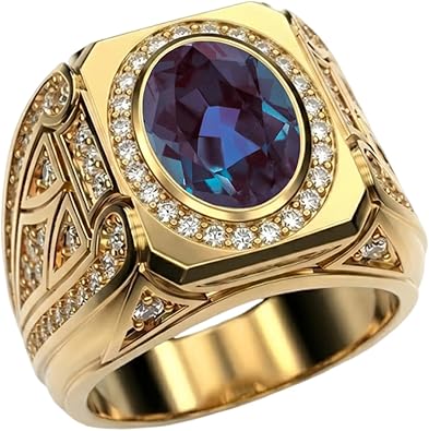WSX 10K 14K 18K Gold Men's Gemstone Rings Vintage 3ct Oval Cut Gemstone Halo Wedding Ring Anniversary Birthday Jewelry Gifts Size 4-16