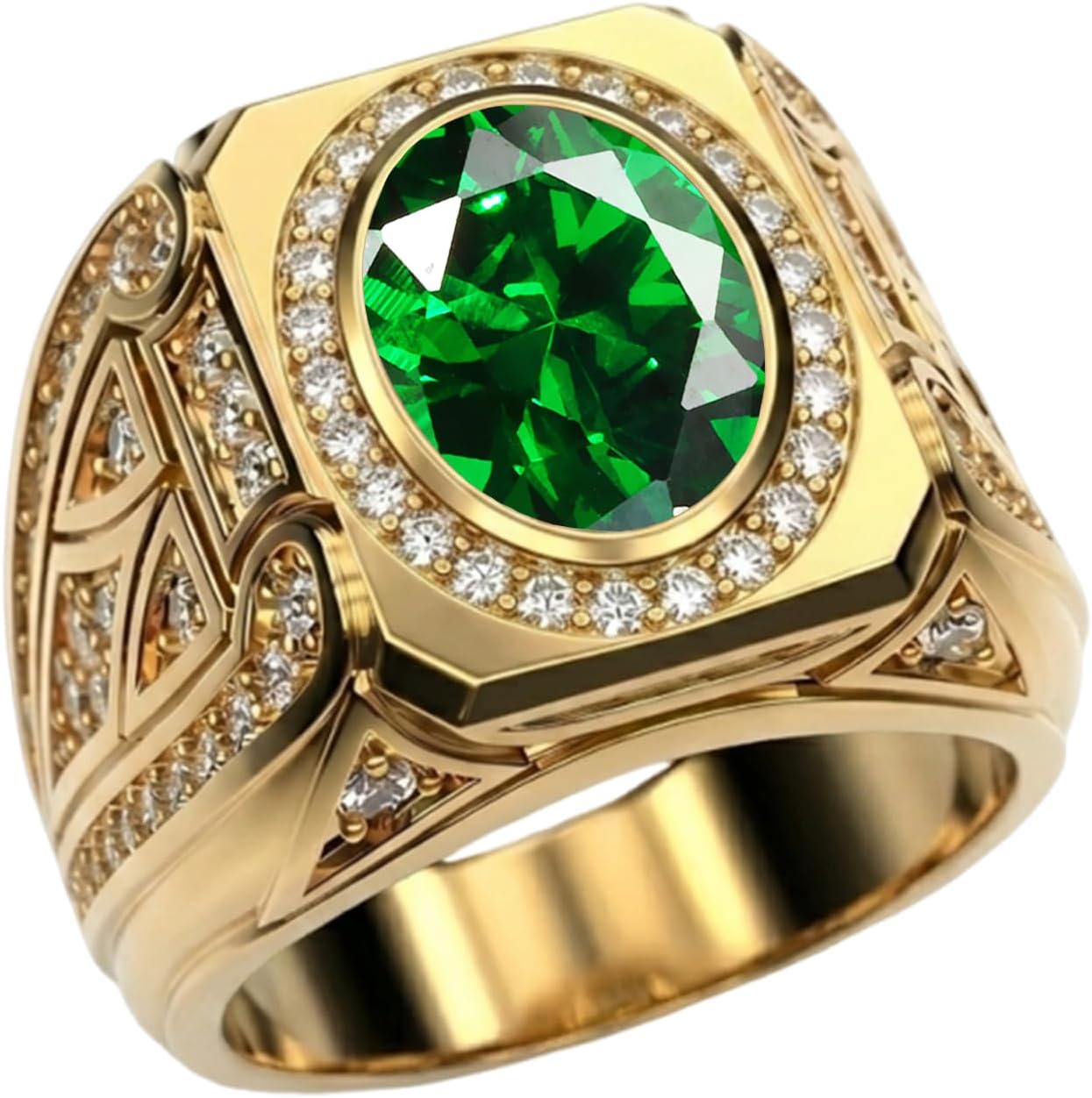 WSX 10K 14K 18K Gold Men's Gemstone Rings Vintage 3ct Oval Cut Gemstone Halo Wedding Ring Anniversary Birthday Jewelry Gifts Size 4-16