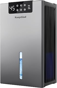 KeepGlad Dehumidifier, 98OZ Dehumidifiers for Home(1000sq.ft), Humidity Display Dehumidifier for Basement Bathroom Bedroom, Auto Shut Off, Washable Filter, Drain Hose, Timer, 7 Ambient Lights, Gray