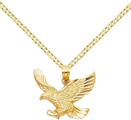 TGDJ 14K Solid Yellow Gold Eagle Pendant Necklace for Men – Bold Freedom Symbol Pendant with 2.7mm Cuban Link Chain (16–24 Inch), Lightweight Luxury Gold Jewelry Gift