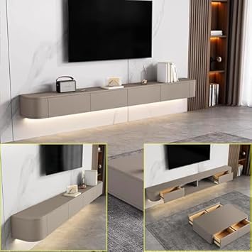 Storage TV Bench for Living Room,Storage Benches Solid Wood Wall Mounted TV Console for Living Room Floating Coffee Table TV Stand Multiple Sizes Modern Home Furniture Solution，（Kaki，140 *