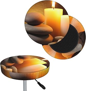 Candles and Stone Bar Stool Cover Round Elastic Stool Cushion Covers Dustproof Bar Chair Cover Washable Stool Cushion Slipcover Stretch Stool Seat Covers for 12-14 Inch Chair