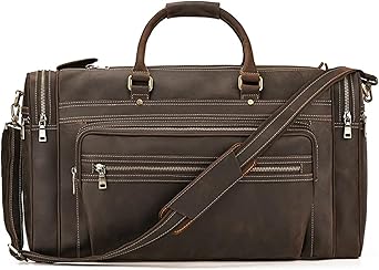 Leather Travel Duffle Large Vintage Cowhide Zipper Bag Luggage Tote Bag Mens Leather Weekend Bag