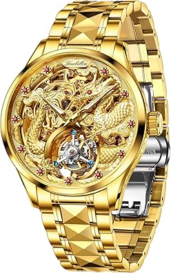 OUPINKE Men's Luxury Dragon-Engraved Tourbillon Watch Tungsten Steel Sapphire Crystal