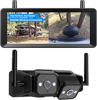 AUTO-VOX Wireless RV Backup Camera: Dual Lens Road and Bumper View, Dual Antenna Smooth Live View, 7.2" 1080P DVR Monitor, IR Night Vision Back up Camera for Prewired RV, 5th Wheel, Trailer, Camper