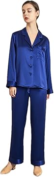 Womens 30Mm Muberry Silk 2 Piece Pajama Set Long Sleeve Shirt and Long Pants Silk Two Piece Set